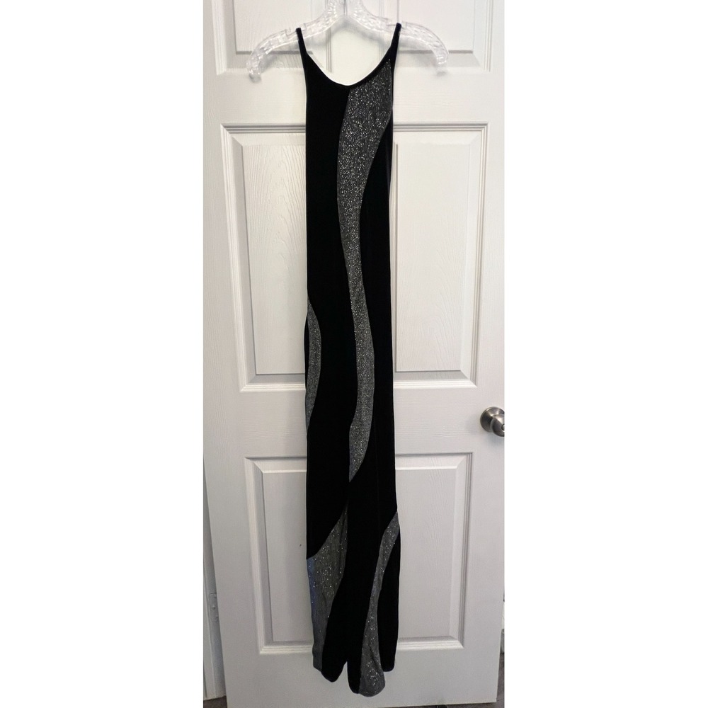 Jump By Wendy Chaitin Maxi Evening Dress Size M L Black Silver Glitter Crossback
